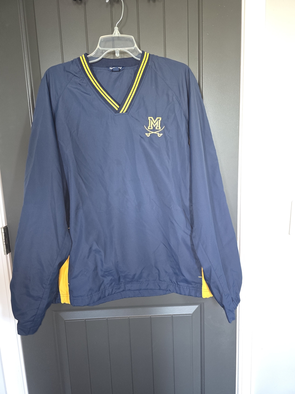 Sport-Tek Navy V-Neck Pullover with Yellow Trim and M Logo